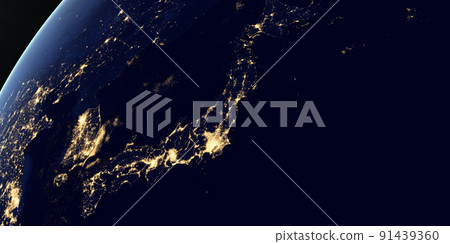 View of Japan at night in the earth planet rotating from space 91439360