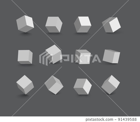 Vector isolated cubes in different positions on grey background. Vector isolated cubes in different positions on grey background. 91439588