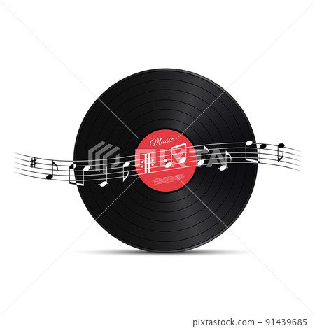 Vinyl disc and music note wave. Vector music design element. Vinyl disc and music note wave. Vector music design element. 91439685