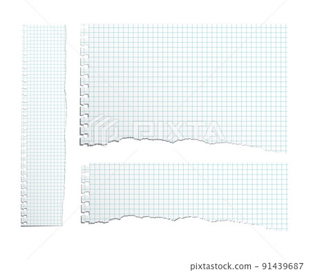 Vector different proportion torn copybook paper. Torn copybook sheet set. 91439687