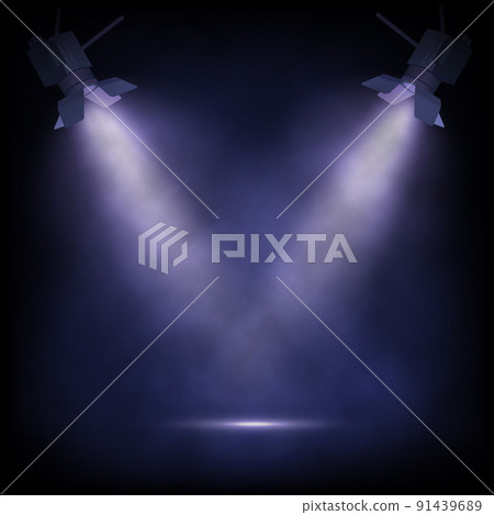 Stage witt spotlights. Vector theater or show background. 91439689