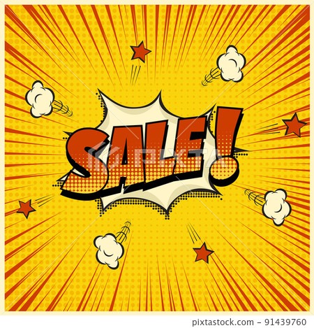 SALE word on pop art or comic book background. Vector illustration. 91439760