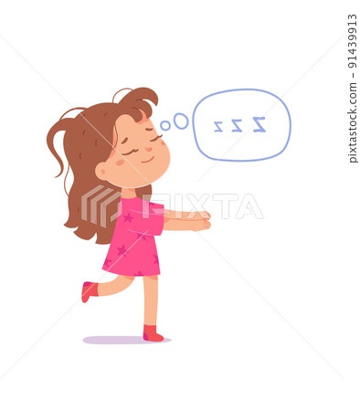 Girl sleepwalker walking in funny pajamas at night, kid sleepwalking 91439913