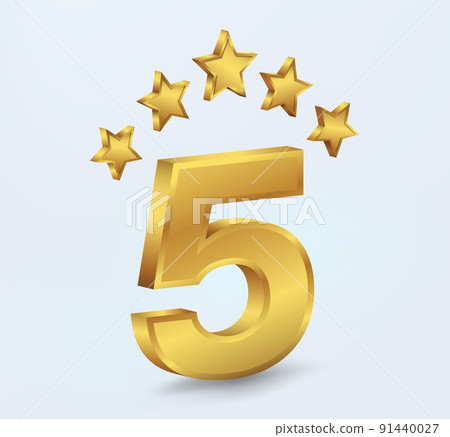 5 golden stars with number 5 isolated on white background. 5 golden stars with number 5 isolated on white background. 91440027
