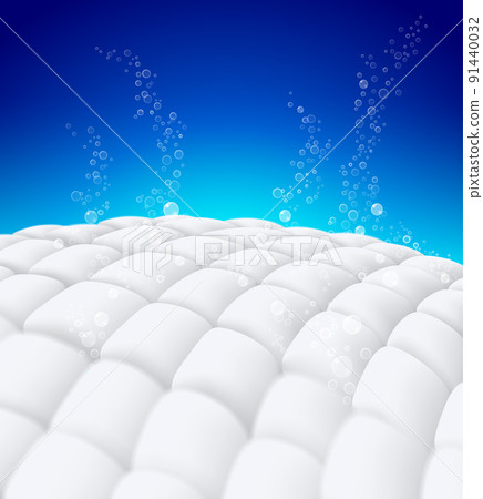 The flow of air bubbles in the fabric at close-up underwater. Detergent, fabric softener advertisement. Realistic EPS file. 91440032