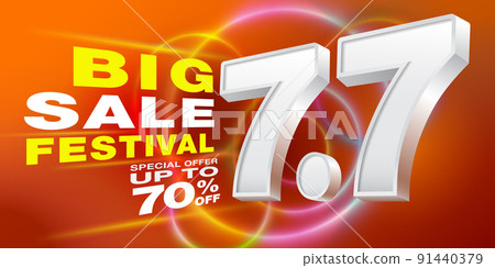 7.7 big sale festival design template. Advertising for Shopping Online, social media and website. Sale Campaign Special Promotion 70% Off. 91440379