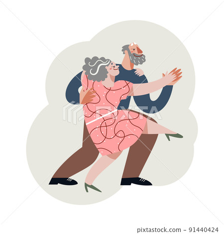 Fun dance of senior people set, elderly couple dancing to music, leisure of funny dancers 91440424
