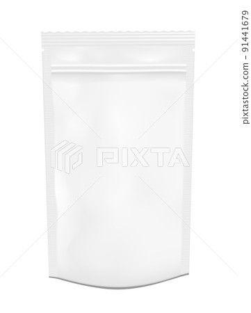 White empty plastic packaging with zipper. Blank foil or plastic sachet for food or drink 91441679