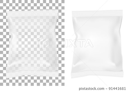 Transparent packaging for snacks, food, chips, sugar and spices. Isolated on a white background Transparent packaging for snacks, food, chips, sugar and spices. Isolated on a white background 91441681