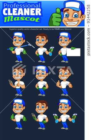 Professional Cleaner Mascot Character Mega Vector Set Professional Cleaner Mascot Character Mega Vector Set 91442258