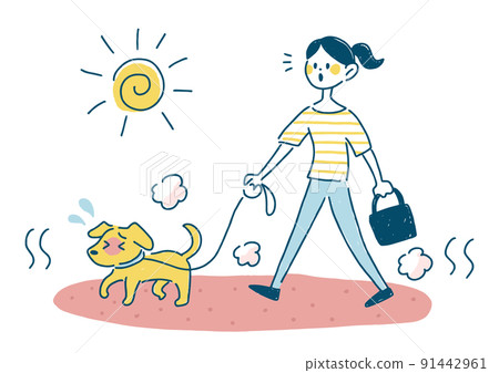 Dog walk asphalt heat stroke illustration 91442961