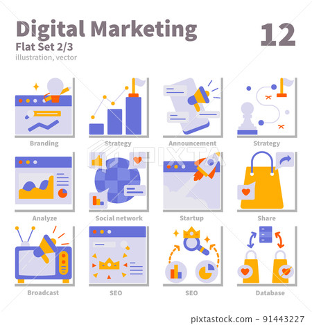 Digital Marketing icons set, Flat, vector and illustration set 2 91443227