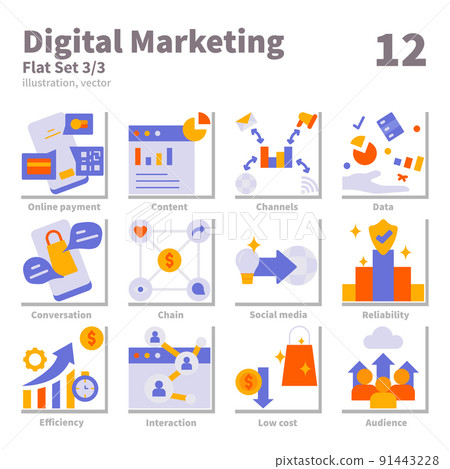Digital Marketing icons set, Flat, vector and illustration set 3 91443228