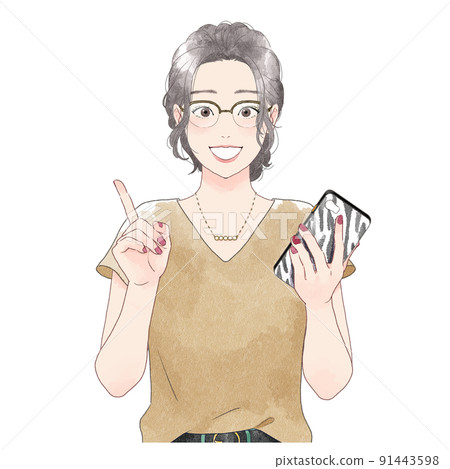 Woman operating a smartphone Watercolor Woman operating a smartphone Watercolor 91443598