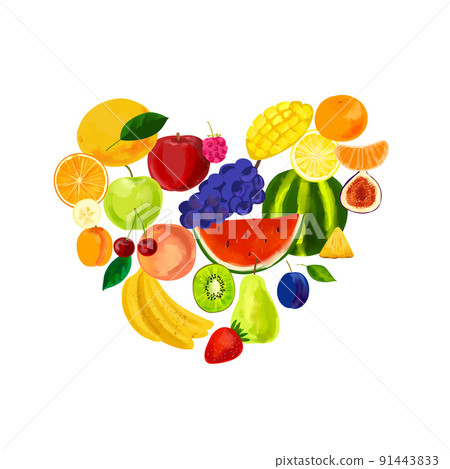 Heart shape from various fruits illustration 91443833
