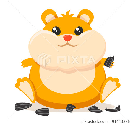 Hamster sits and eats sunflower seeds close-up on a white background. Character Hamster sits and eats sunflower seeds close-up on a white background. Character 91443886