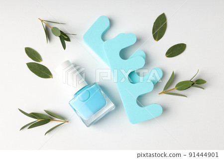 Concept of nail care with manicure accessories on white background 91444901