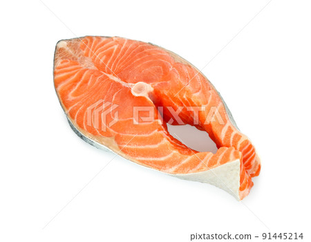 Fresh raw Salmon fish steak on white background 91445214