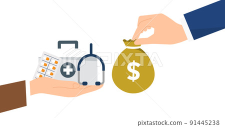 醫療和金錢的插圖圖像，矢量 91445238