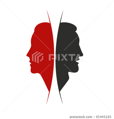 Man and woman silhouette face and head icons. Vector illustration and drawing on white background. Man and woman silhouette face and head icons. Vector illustration and drawing on white background. 91445283