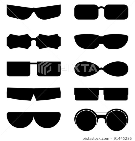 Set of silhouettes of black glasses with different lenses. Vector Illustration. Set of silhouettes of black glasses with different lenses. Vector Illustration. 91445286