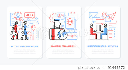 Preparing for migration - line design style banners set 91445572