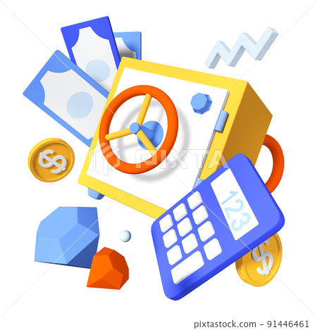 Keep money and gems - modern realistic colorful 3d illustration 91446461