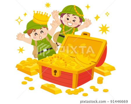 童子軍戶外探險，一個探險隊的孩子發現了一個寶箱 91446669