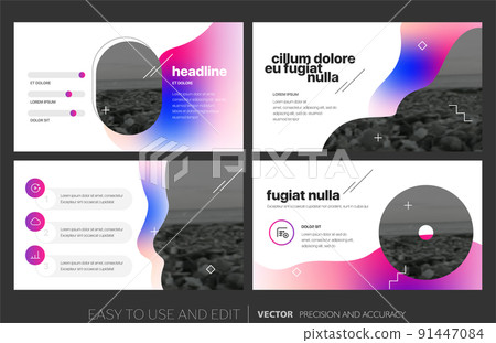 Creative presentation templates with editable design elements and infographics 91447084