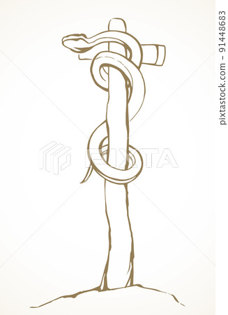 The serpent on the pole. Vector drawing 91448683