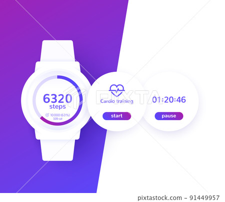 Smart watch with fitness app, activity tracker ui Smart watch with fitness app, activity tracker ui 91449957