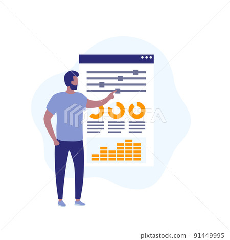 data analytics, man at the dashboard, vector data analytics, man at the dashboard, vector 91449995