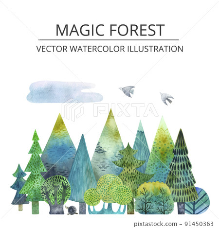 Bright colorful park on the background of mountain peaks watercolor vector illustration Bright colorful park on the background of mountain peaks watercolor vector illustration 91450363