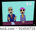 Fake news TV, male and female tv news announcer on screen 91450718