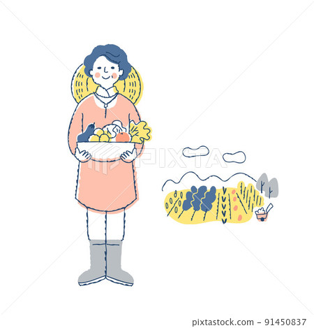 菜農婦女和收穫的田地 91450837