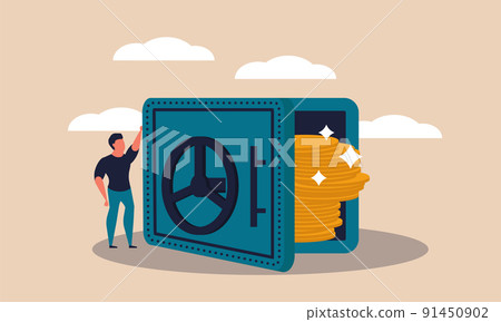 Finance access lock and financial gold cash insurance opportunity. Man with key and money vector illustration concept. Deposit encryption with padlock and commerce credit success. Business investment Finance access lock and financial gold cash insurance opportunity. Man with key and money vector illustration concept. Deposit encryption with padlock and commerce credit success. Business investment 91450902