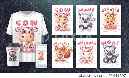 Cartoon character adorable set animals, pretty zoo idea for print t-shirt, poster and kids envelope, postcard. Cute hand drawn style animal Cartoon character adorable set animals, pretty zoo idea for print t-shirt, poster and kids envelope, postcard. Cute hand drawn style animal 91451897