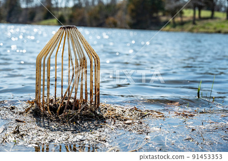 caged pond overflow spillway cover with buildup 91453353