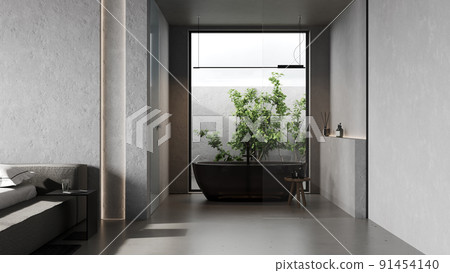 Modern white bath room in modern concrete bedroom, minimal style, 3d rendering 91454140