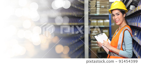 worker in warehouse,   Working at warehouse.International export business concept 91454399