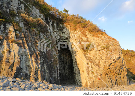 Gaetkak columnar joint, columnar joint, cliff, cliff, beach, coast, lava, natural cave, sunset, 91454739