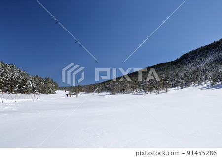 Snowy mountain scenery with gentle mountain hem (Kitayokodake Tsuboniwa Nature Park, Chino City, Nagano Prefecture) Snowy mountain scenery with gentle mountain hem (Kitayokodake Tsuboniwa Nature Park, Chino City, Nagano Prefecture) 91455286