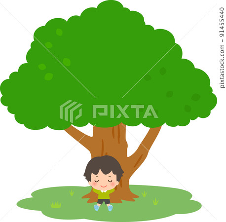 休息在樹蔭下的男孩 91455440