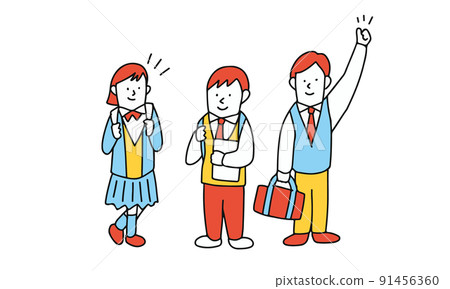 Illustration of a group of three students in uniform Illustration of a group of three students in uniform 91456360