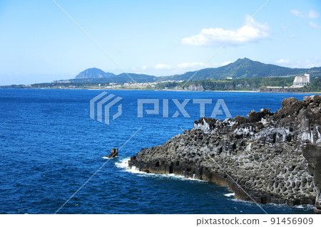 Daepodong columnar joint, columnar joint, coast, beach, lava, cliff, field, wild flower, wave Daepodong columnar joint, columnar joint, coast, beach, lava, cliff, field, wild flower, wave 91456909