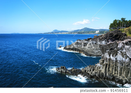 Daepodong columnar joint, columnar joint, coast, beach, lava, cliff, field, wild flower, wave Daepodong columnar joint, columnar joint, coast, beach, lava, cliff, field, wild flower, wave 91456911