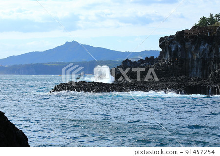 Daepodong columnar joint, columnar joint, wave, lava, tourist attraction, cliff, coast, field, pampas grass, Daepodong columnar joint, columnar joint, wave, lava, tourist attraction, cliff, coast, field, pampas grass, 91457254