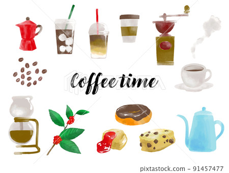 Watercolor style cafe illustration set 1 91457477