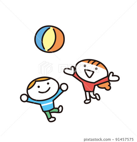 一個孩子玩球的插圖 91457575