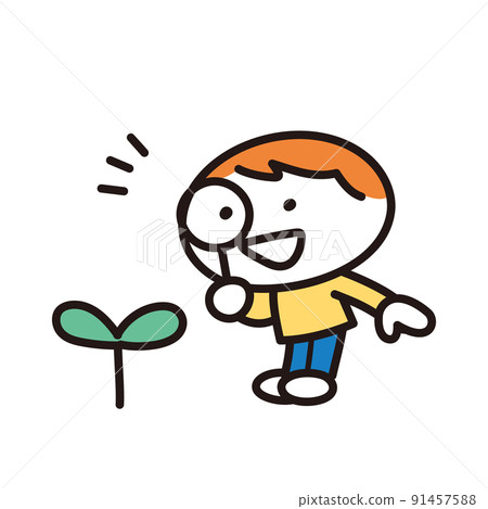 Illustration of a child observing buds 91457588